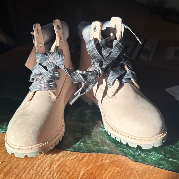 Timberland Shoes - Timberland Women's Beige Combat Boots with Dark Gray Laces